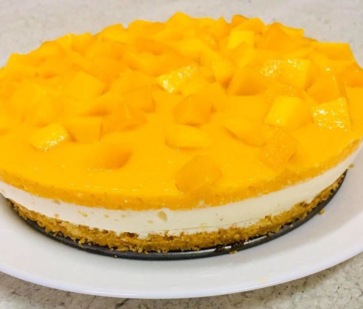 Resepi Mango Cheese Cake, Tak Perlu Guna Oven & Mixer 