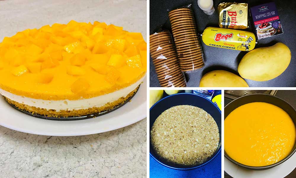 Resepi Mango Cheese Cake, Tak Perlu Guna Oven & Mixer 