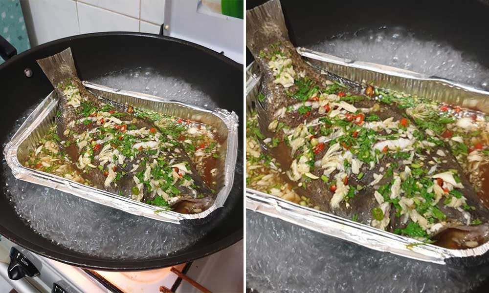 Ikan Siakap Stim Guna Aluminium Foil