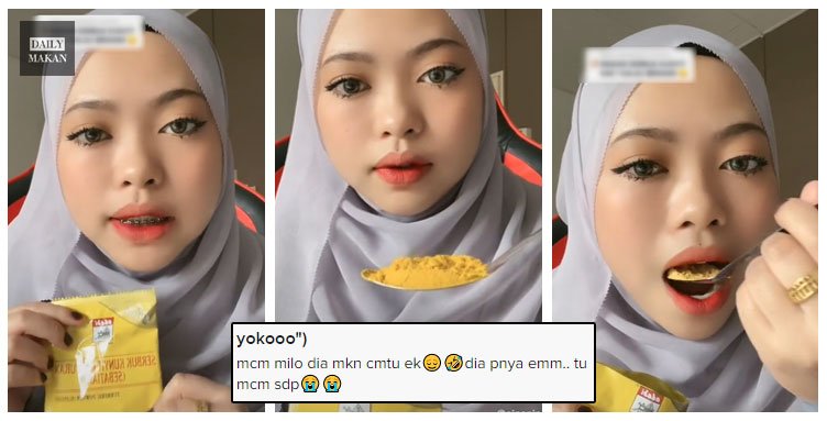 wanita makan serbuk kunyit