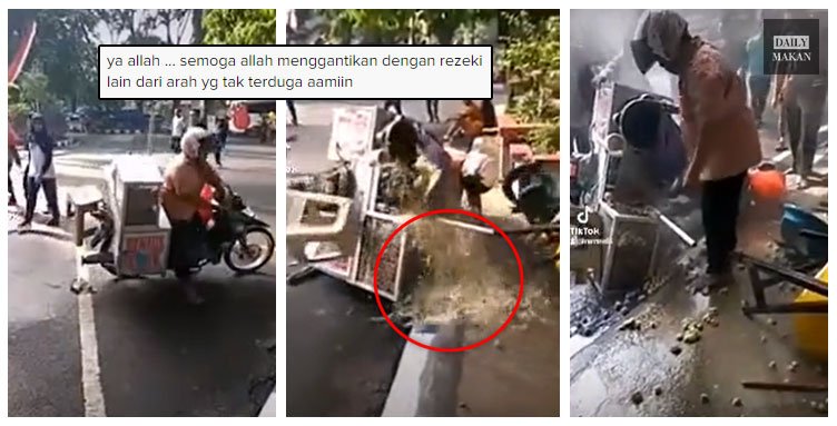 pakcik penjual bakso jatuh motosikal