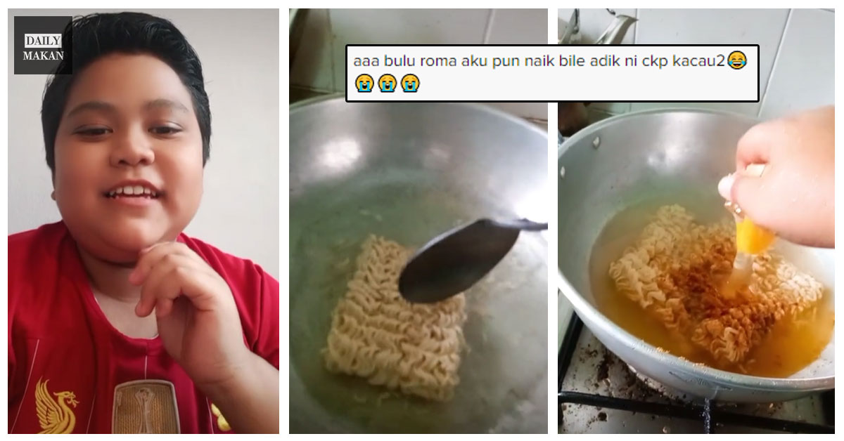 budak lelaki tunjuk cara masak maggi