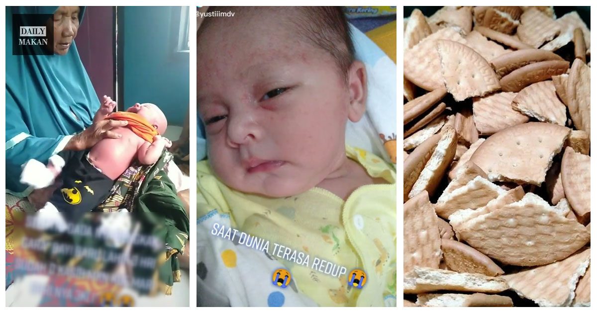 bayi diberi makan biskut