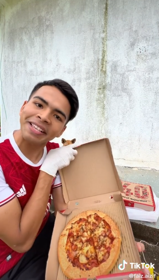 belanja anjing makan pizza