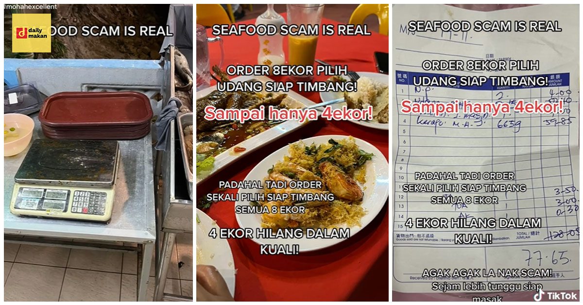 lelaki ditipu peniaga restoran seafood