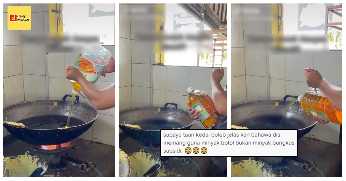 cara peniaga tuang minyak masak