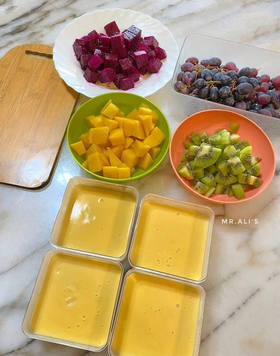 Puding Buah Kuah Kastard